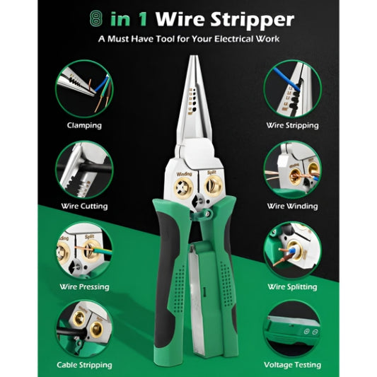 8-in-1 Wire Stripper and Cutter (20.7 cm) – Strips, cuts, crimps, and tests voltage in one tool | POWERPLIERS