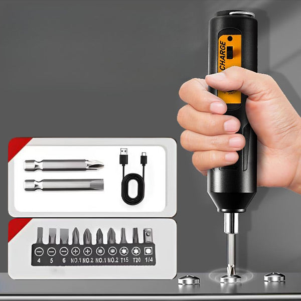 Mini electric screwdriver – 12 bits, 1 h USB charging | SCREWZI